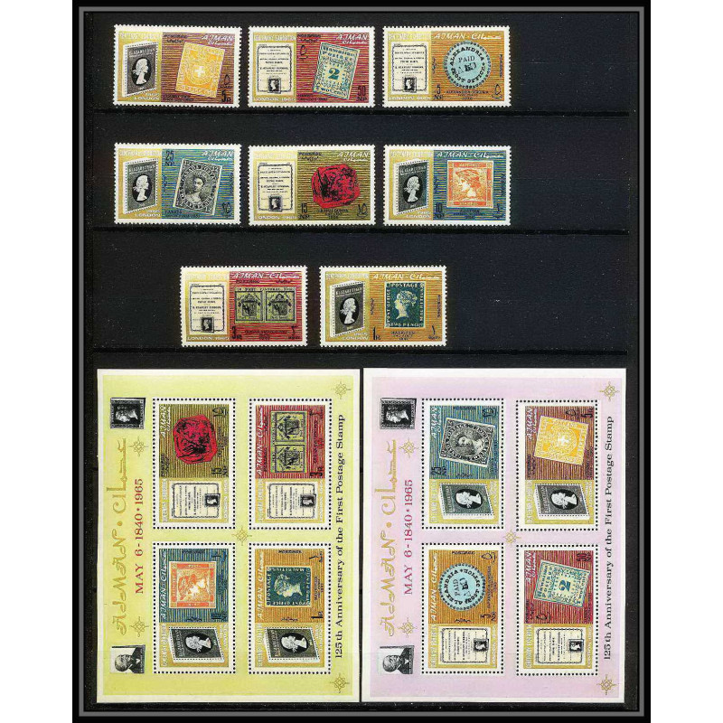 534a Ajman MNH ** N° 45 / 52 A + Bloc 3 / 4 A Postage stamp exhibition London 1965 (londres) stamps on stamps