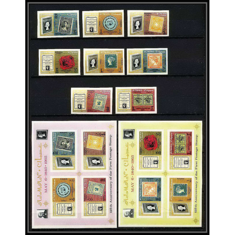 536a Ajman MNH ** N° 45 / 52 B + Blocs 3 / 4 B non dentelé (Imperf) Postage stamp exhibition London 1965 (londres)