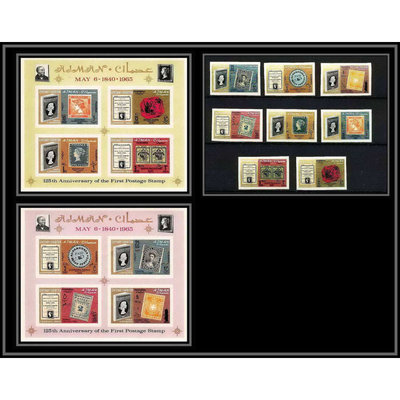538b Ajman MNH ** N° K / S 116 B + bloc A B 9 B Postage stamp exhibition London 1965 non dentelé (Imperf) Overprint