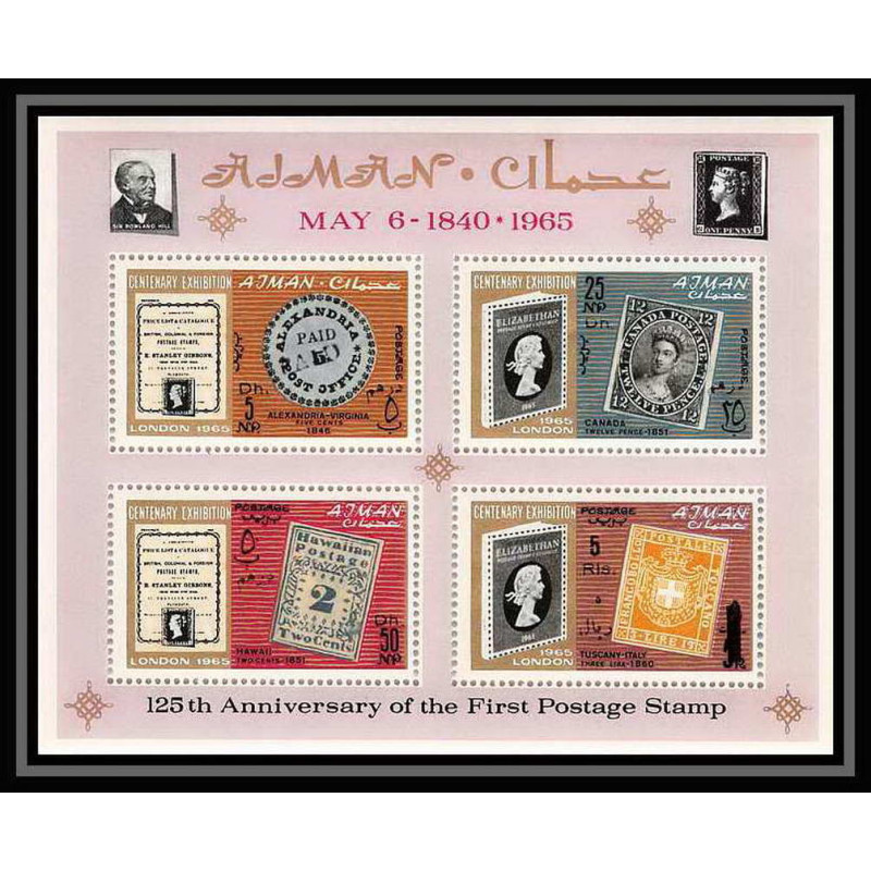 539 Ajman MNH ** Bloc N° B 9 A Overprint new currency Postage stamp exhibition London 1965 (londres)