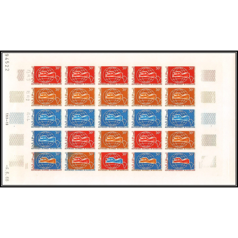 94053b y&t N°251 UPU mauritanie Essai proof Non dentelé imperf feuille sheet ** MNH 1968