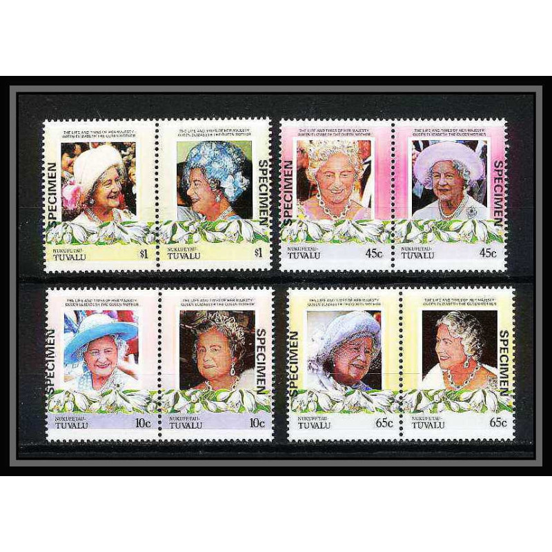 590 Nukufetau tuvalu MNH ** 1985 N° 44 / 47 Elizabeth Queen Mother Overprint specimen Proof