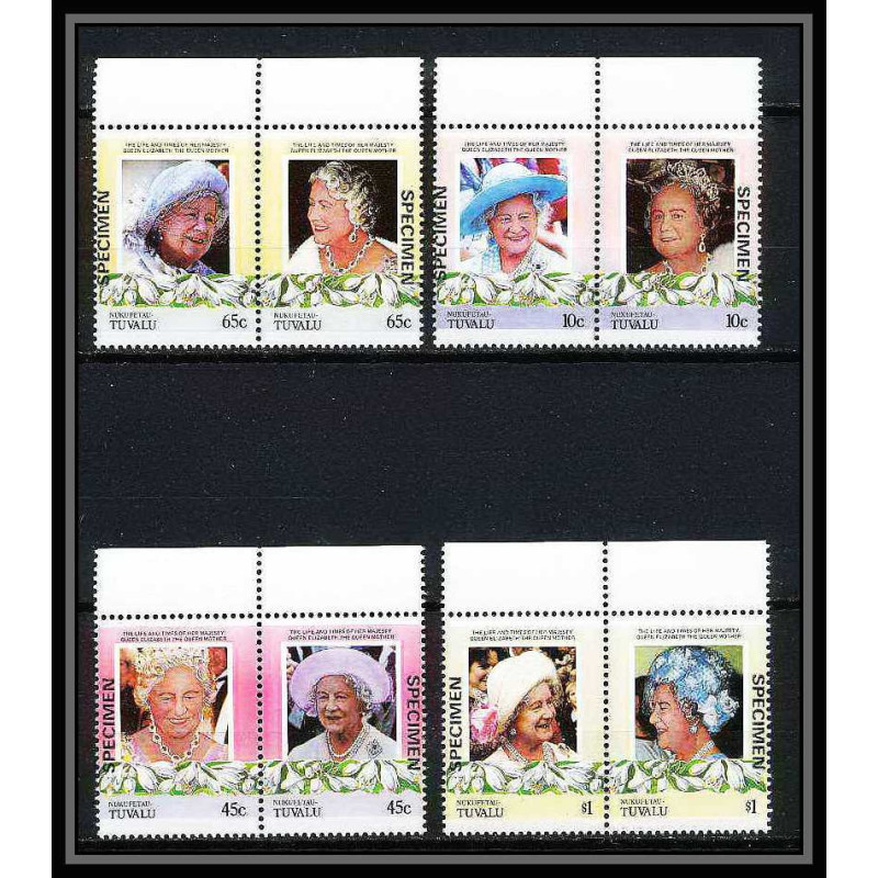 590a Nukufetau tuvalu MNH ** 1985 N° 44 / 47 Elizabeth Queen Mother Overprint specimen Proof