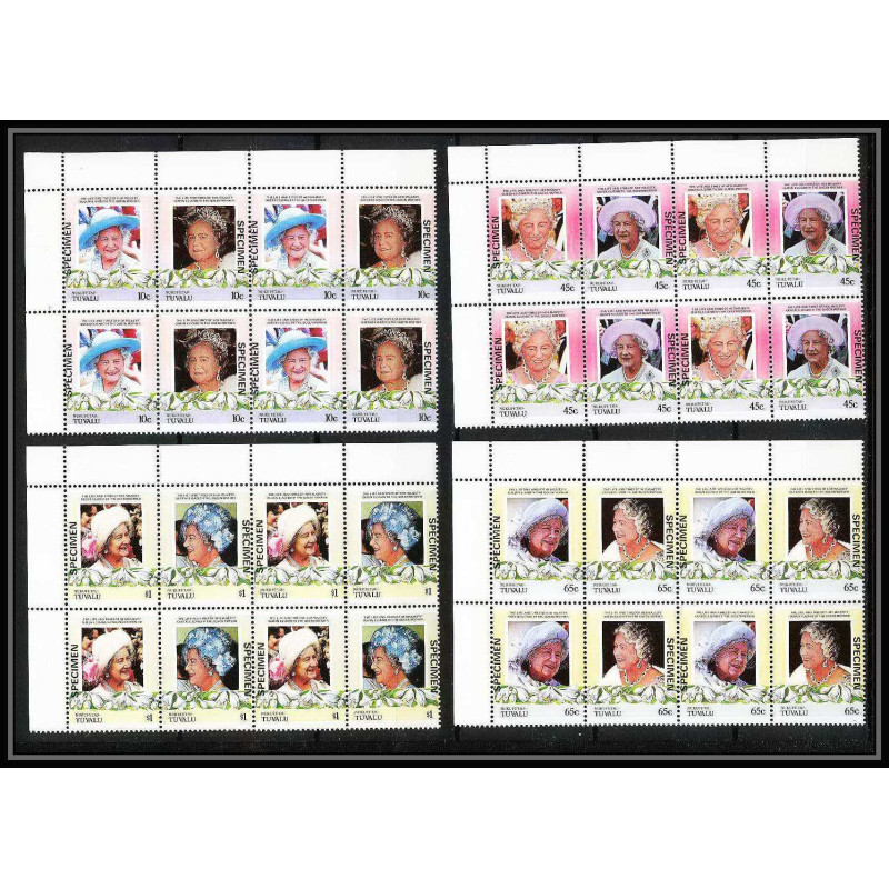 590b Nukufetau tuvalu MNH ** 1985 N° 44 / 47 Elizabeth Queen Mother Overprint specimen Proof BLOC 4