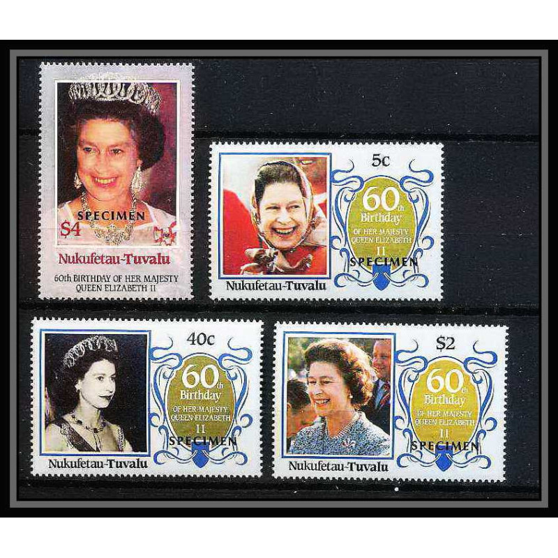 591 Nukufetau tuvalu MNH ** 1985 SC 51-55 MI no 55-62 Elizabeth Queen Mother Overprint specimen Proof