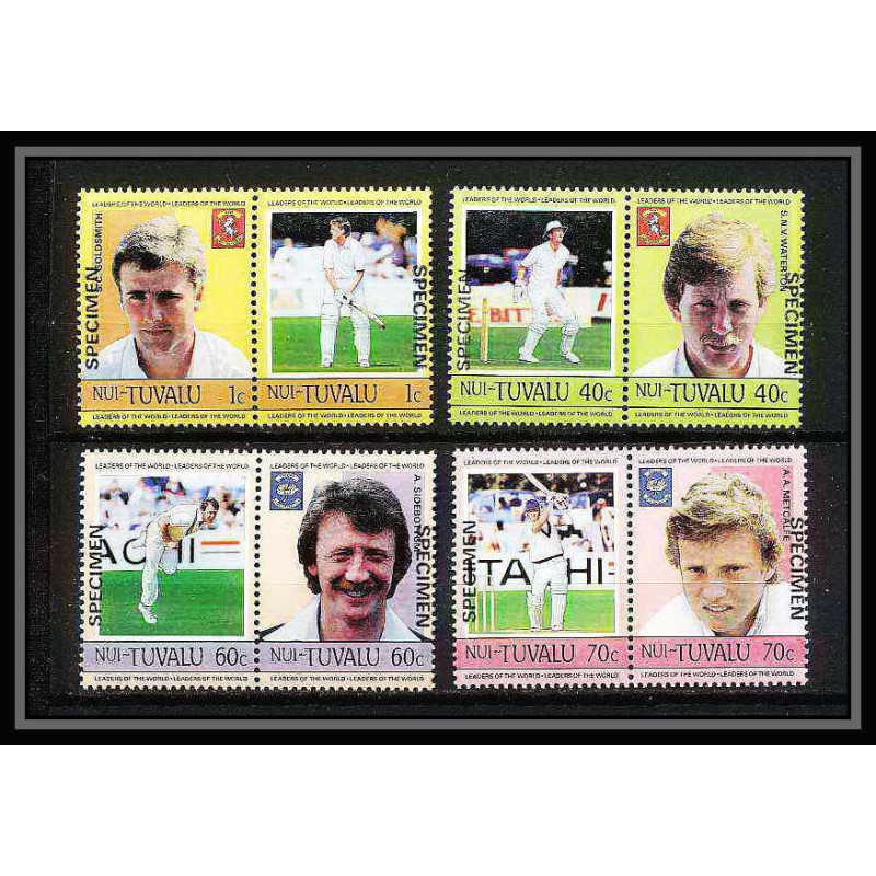 593 Nui tuvalu MNH ** 1985 MI N° 37- 44 Sc N° 41- 44 Cricket Overprint specimen Proof