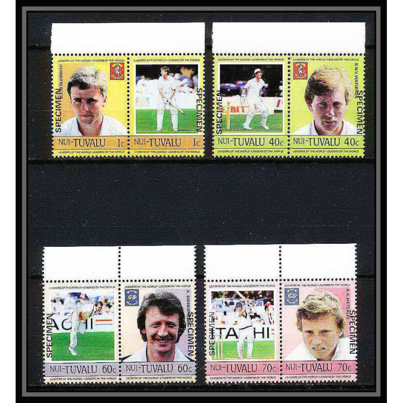 593a Nui tuvalu MNH ** 1985 MI N° 37- 44 Sc N° 41- 44 Cricket Overprint specimen Proof