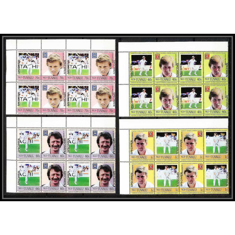 593b Nui tuvalu MNH ** 1985 MI N° 37- 44 Sc N° 41- 44 Cricket Overprint specimen Proof BLOC 4