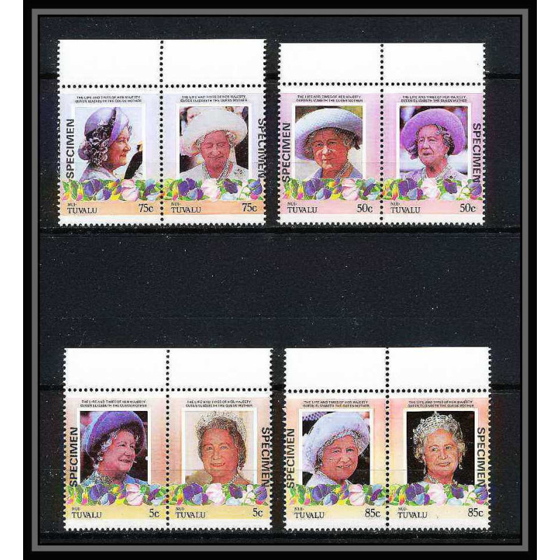 594a Nui tuvalu MNH ** 1985 Mi N° 45-52 Sc 49/52 Elizabeth Queen Mother Overprint specimen Proof