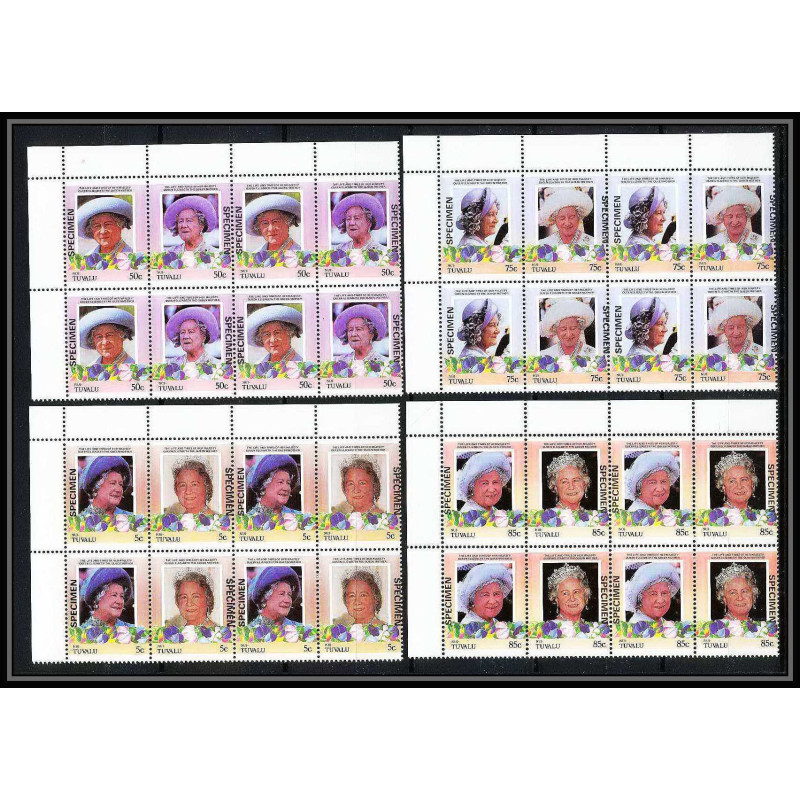 594b Nui tuvalu MNH ** 1985 Mi N° 45-52 Sc 49/52 Elizabeth Queen Mother Overprint specimen Proof BLOC 4