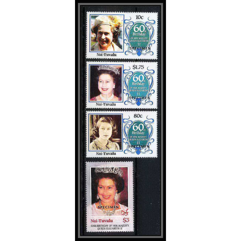 595 Nui tuvalu MNH ** 1986 Mi N° 71 / 74 Sc 56 / 59 Elizabeth Queen Mother Overprint specimen Proof