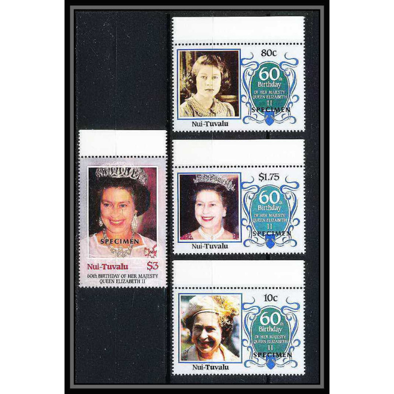 595a Nui tuvalu MNH ** 1986 Mi N° 71 / 74 Sc 56 / 59 Elizabeth Queen Mother Overprint specimen Proof