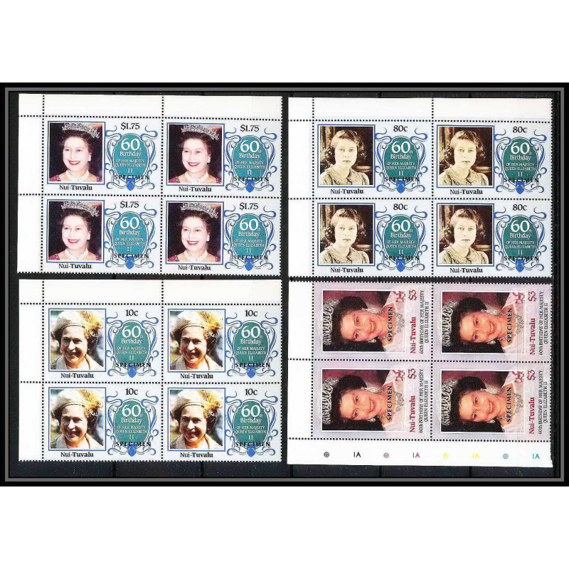 595b Nui tuvalu MNH ** 1986 Mi N° 71 / 74 Sc 56 / 59 Elizabeth Queen Mother Overprint specimen Proof BLOC 4