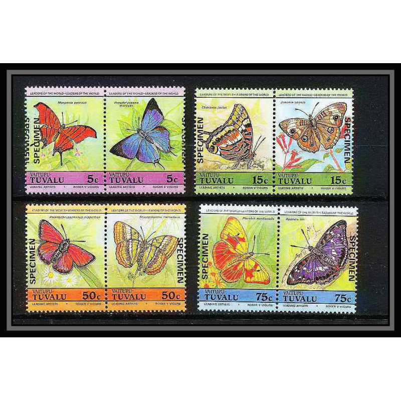595d Vaitupu tuvalu MNH ** 1985 Michel N° 45/52 Sc N° 39 / 42 papillons (butterflies papillon) Overprint specimen Proof