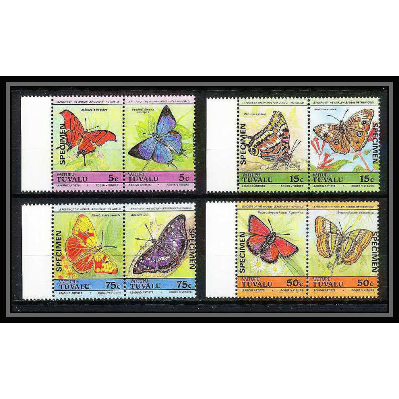 595e Vaitupu tuvalu MNH ** 1985 Michel N° 45/52 Sc N° 39 / 42 papillons (butterflies papillon) Overprint specimen Proof