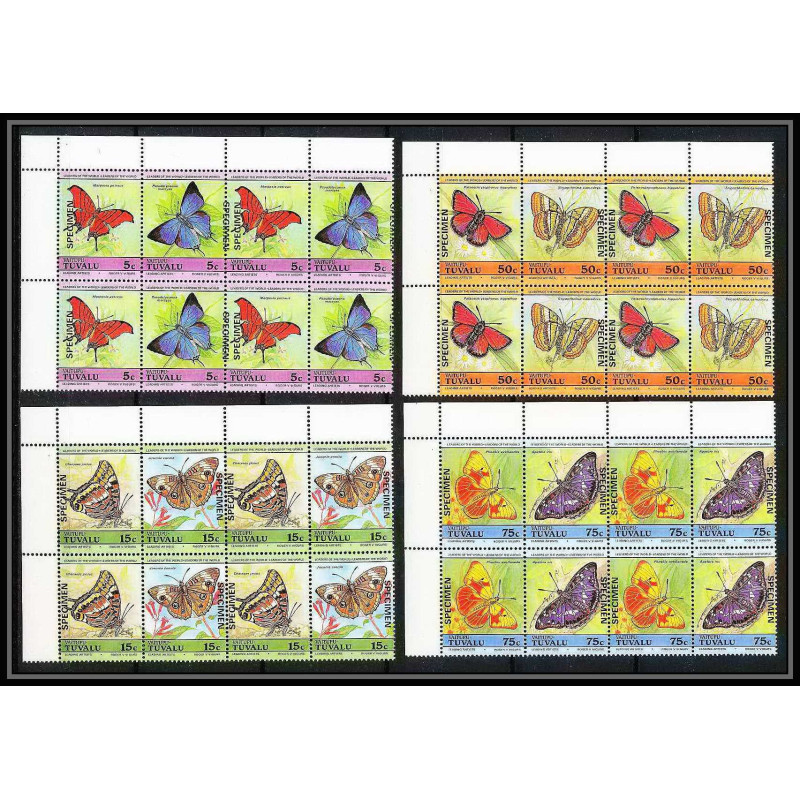 595f Vaitupu tuvalu MNH ** 1985 Michel 45/52 Sc Bloc 4 39-42 papillons (butterflies papillon) Overprint specimen Proof