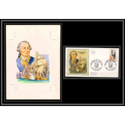 3015 France 1727 Amiral de Grasse usa austrian war Maquette d'artiste original paint artist work FDC 1972 signé Chesnot