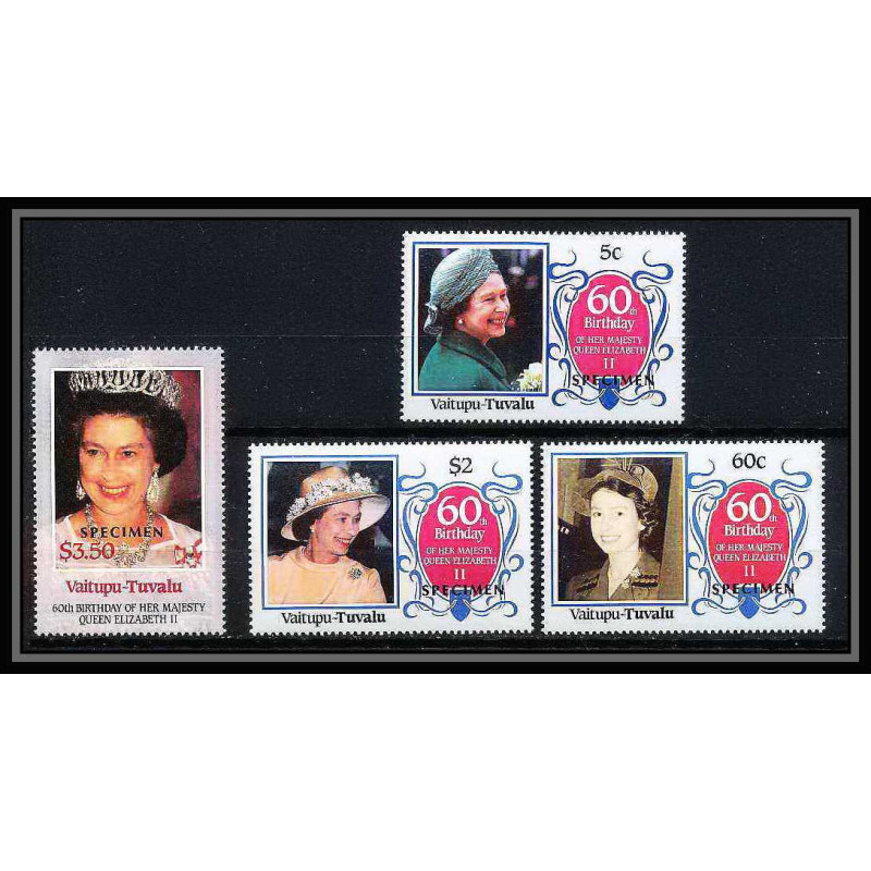 598 Vaitupu tuvalu MNH ** 1986 Sc N° 58-61 mi N° 71/74 Elizabeth Queen Mother Overprint specimen Proof