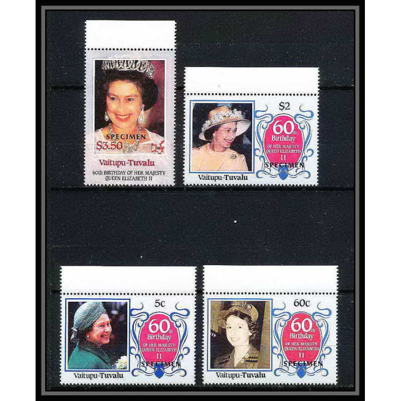 598a Vaitupu tuvalu MNH ** 1986 Sc N° 58-61 mi N° 71/74 Elizabeth Queen Mother Overprint specimen Proof