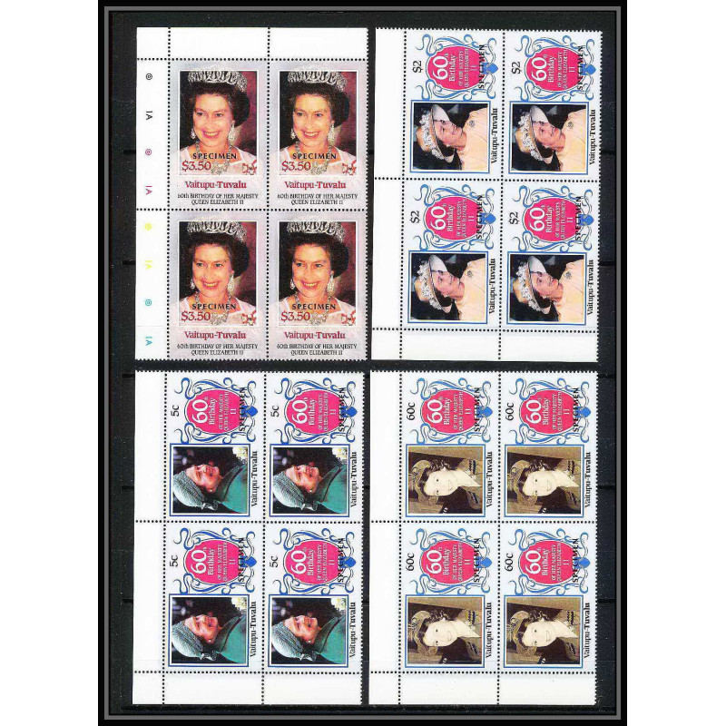 598b Vaitupu tuvalu MNH ** 1986 Sc N° 58-61 mi N° 71/74 Elizabeth Queen Mother Overprint specimen Proof BLOC 4