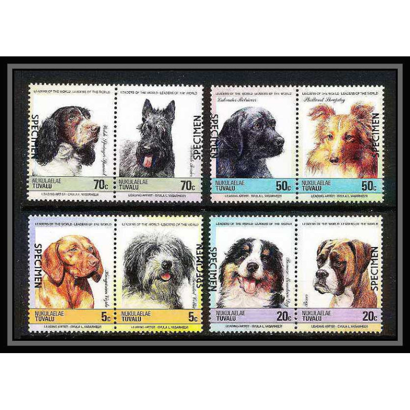 599 Nukulaelae tuvalu ** MNH 1985 mi N° 33 / 40 Chiens (chien dog dogs) Overprint specimen Proof