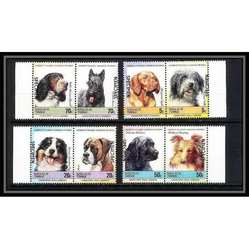 599a Nukulaelae tuvalu ** MNH 1985 mi N° 33 / 40 Chiens (chien dog dogs) Overprint specimen Proof