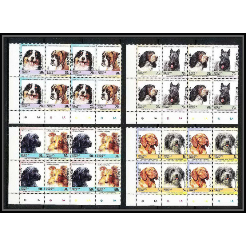 599c Nukulaelae tuvalu ** MNH 1985 mi N° 33 / 40 Chiens (chien dog dogs) Overprint specimen Proof BLOC 4