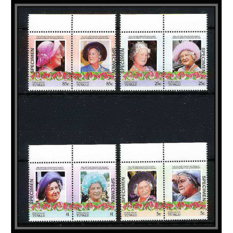 600a Nukulaelae tuvalu ** MNH 1985N° 47-50 Elizabeth Queen Mother Overprint specimen Proof