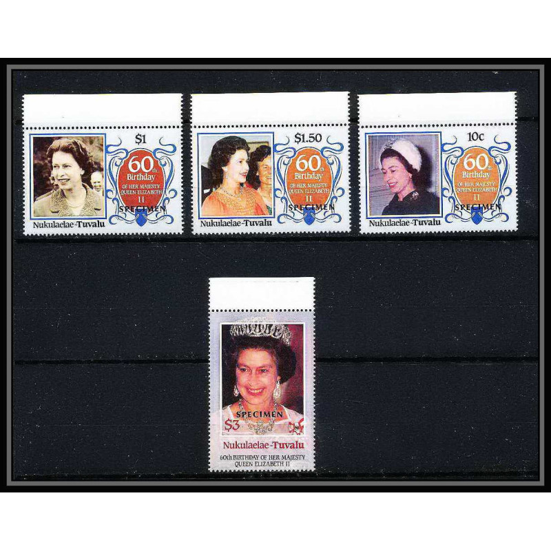 601a Nukulaelae tuvalu ** MNH 1986 Scott N° 54 57 mi N° 75 / 78 Elizabeth Queen Mother Overprint specimen Proof