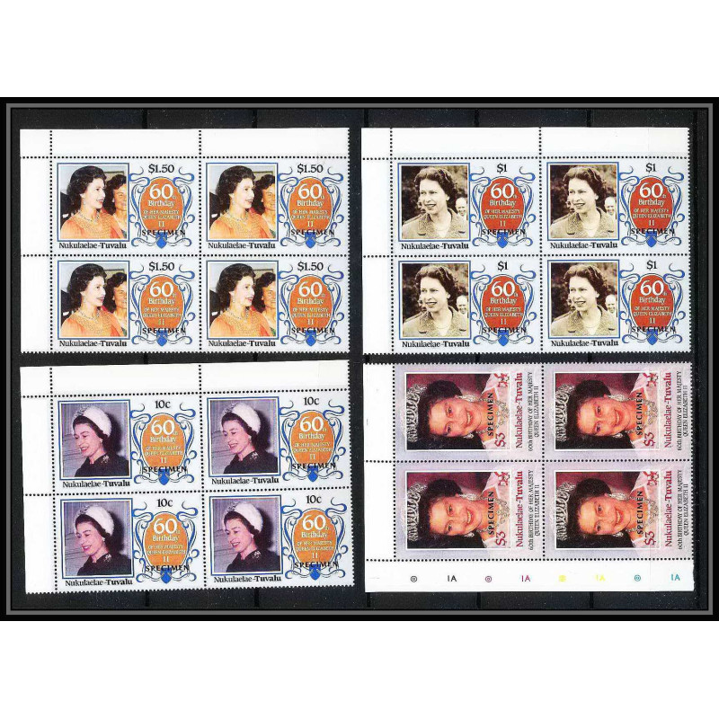 601b Nukulaelae tuvalu ** MNH 1986 Scott N° 54 57 mi N° 75 / 78 Elizabeth Queen Mother Overprint specimen Proof BLOC 4