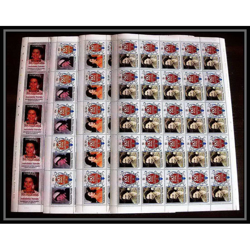 601c Nukulaelae tuvalu ** MNH Scott N° 54 57 mi N° 75/78 Elizabeth Queen Mother Overprint specimen Proof feuilles sheets