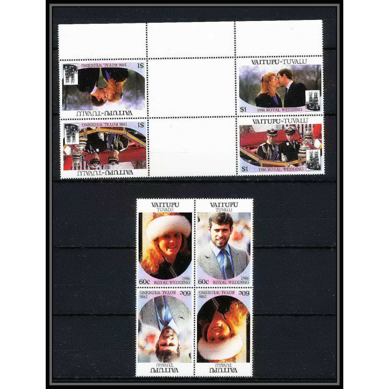 608 Vaitupu tuvalu MNH ** Sc N° 65 / 66 royal Wedding of Prince Andrew and Sarah Ferguson tete beche