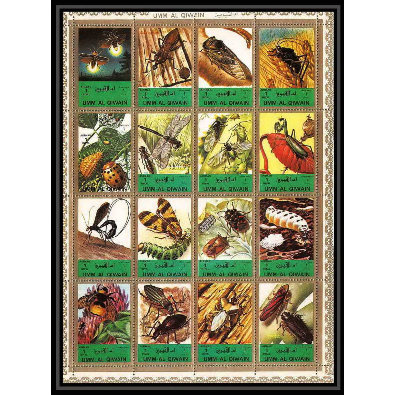 611 - Umm al Qiwain MNH ** Mi N° 1338 / 1353 A Bloc insectes (insects) + papillons (butterflies papillon) Abeille bee
