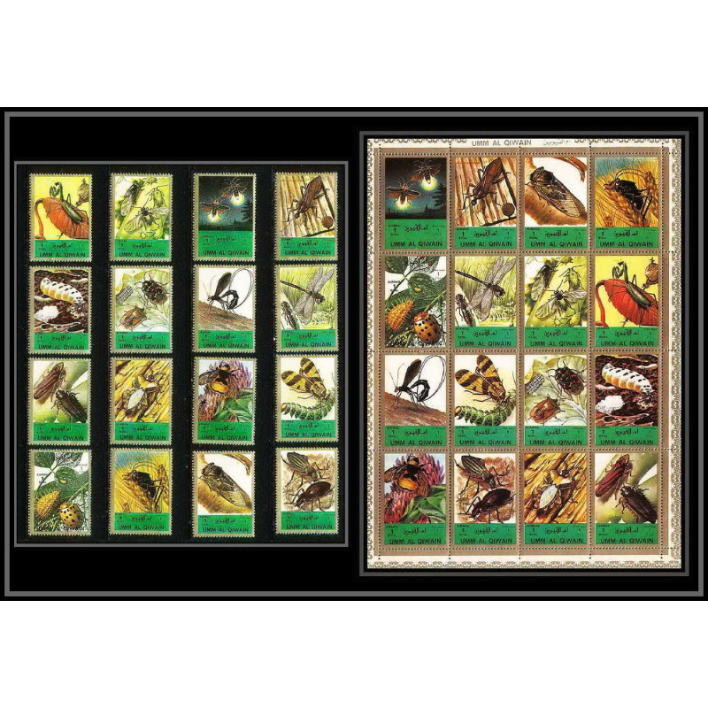 611b - Umm al Qiwain MNH ** Mi N° 1338 / 1353 A + Bloc insectes (insects) + papillons (butterflies papillon) Abeille bee