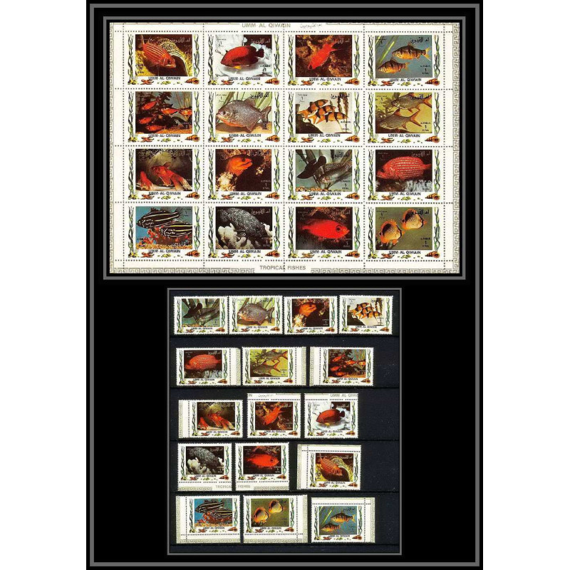 612b - Umm al Qiwain MNH ** Mi N° 1466 / 1481 A + Bloc poissons (tropical Fish poisson fishes) 