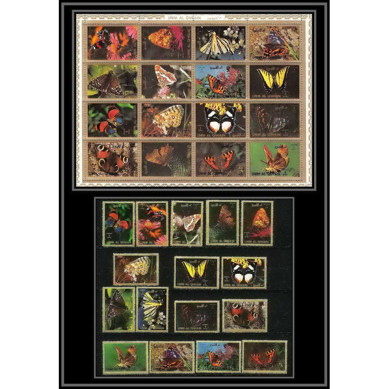 613b - Umm al Qiwain MNH ** Mi N° 1498 / 1513 A + Bloc papillons (moths and butterflies papillon)
