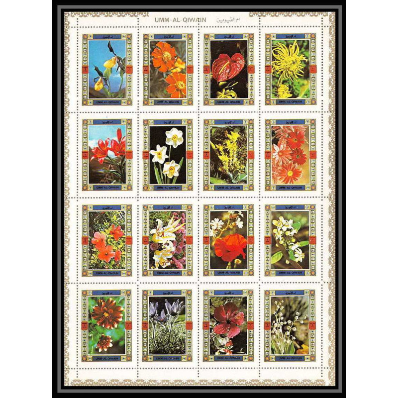 614 - Umm al Qiwain MNH ** Mi N° 1034 / 1049 A Bloc fleurs flowers orchidées orchid orchids