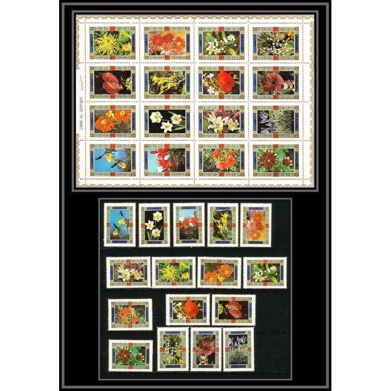 614b - Umm al Qiwain MNH ** Mi N° 1034 / 1049 A + Bloc fleurs flowers orchidées orchid orchids