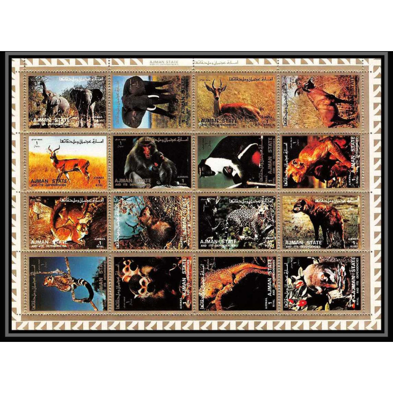 615 - Ajman - MNH ** Mi N° 2685 / 2700 A Bloc animals animaux mammal singes (singe monkeys guepard éléphants singes