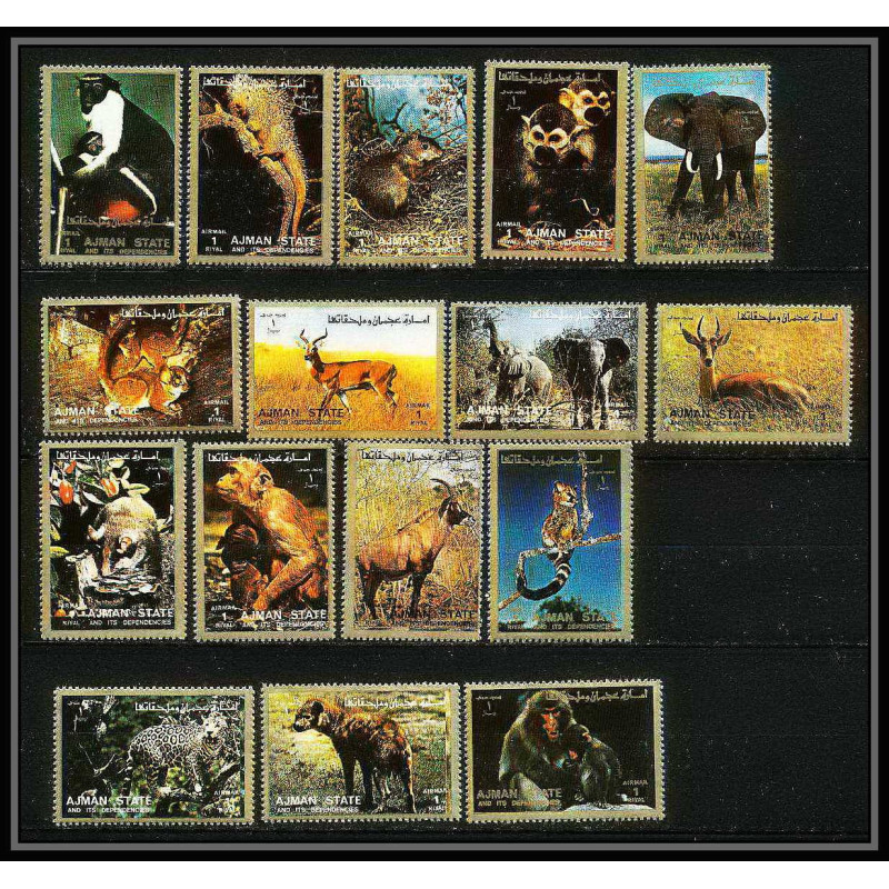 615a - Ajman - MNH ** Mi N° 2685 / 2700 A animals animaux mammal singes (singe monkeys guepard éléphants singes