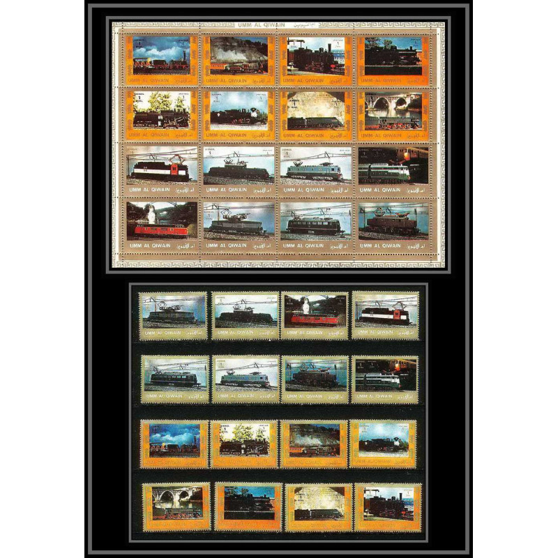 616b - Umm al Qiwain MNH ** Mi N° 1210 / 1225 A + Bloc Locomotives trains tain 