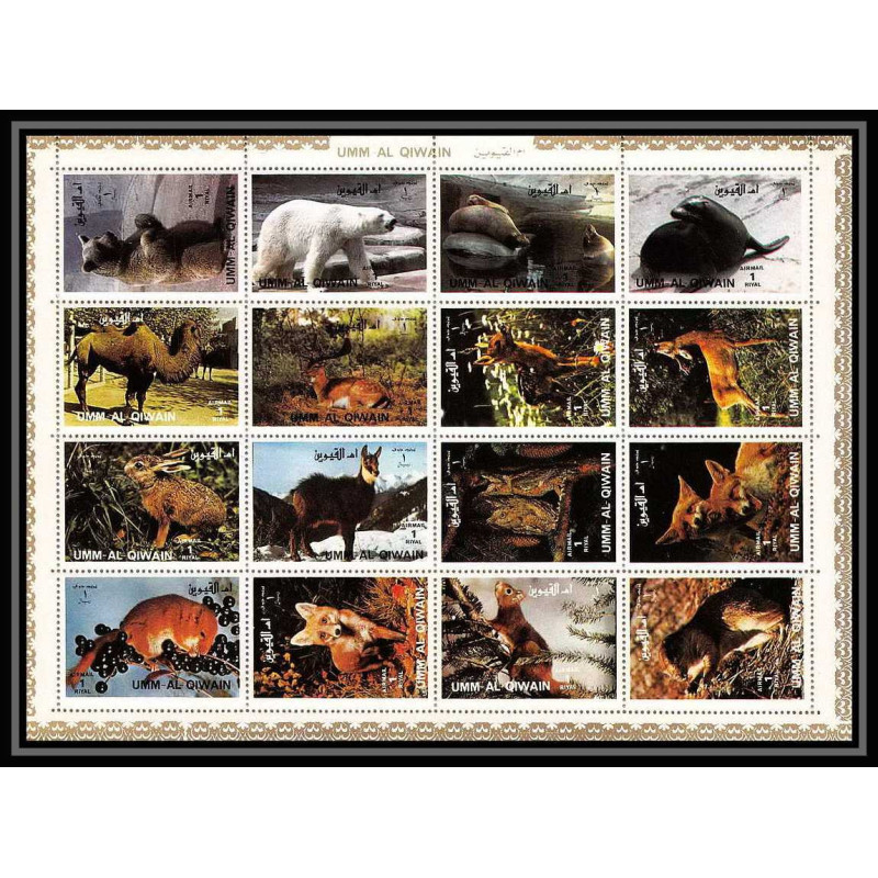 617 - Umm al Qiwain MNH ** Mi N° 1130 / 1145 A Bloc animals animaux mammals camel squirrel dog lion polar bear fox