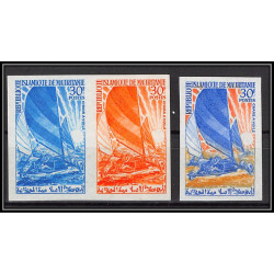94054b N°253 chars à voile sand yachts mauritanie Essai proof Non dentelé imperf ** MNH 1968 lot 3 couleurs