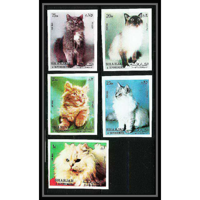651 Sharjah - MNH ** Mi N° 1030 / 1034 B Chats (chat cat cats) non dentelé (Imperf)