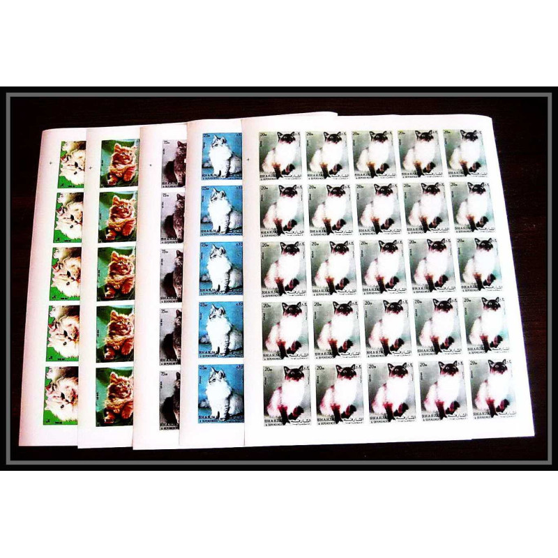 651b Sharjah - MNH ** Mi N° 1030/1034 B Chats (chat cat cats) non dentelé (Imperf) feuilles sheets
