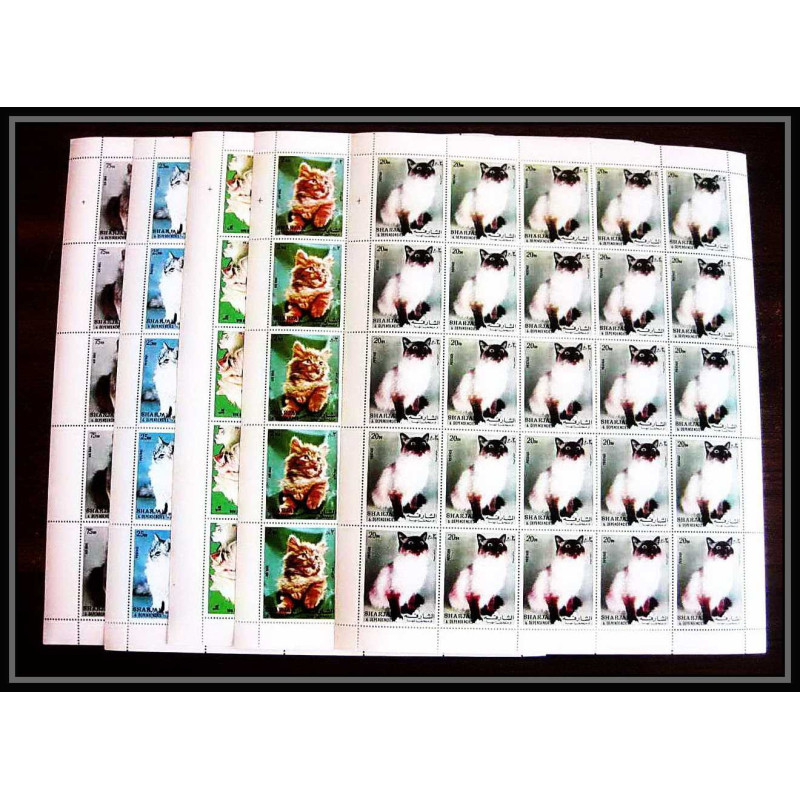 652c Sharjah - MNH ** Mi N° 1030/1034 A Chats (chat cat cats) feuilles sheets 