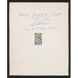3018 France N°1744 Amiral de Coligny protestant Maquette d'artiste original paint artist work FDC 1973 signé Chesnot