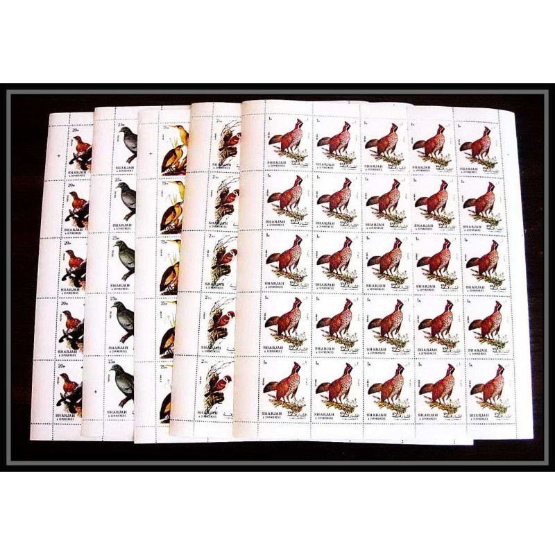 653c Sharjah - MNH ** Mi N° 1036 / 1040 A oiseaux (bird birds oiseau) grouse pigeon bittern sparrow feuilles sheets