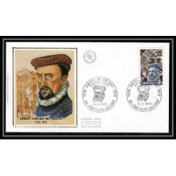 3018 France N°1744 Amiral de Coligny protestant Maquette d'artiste original paint artist work FDC 1973 signé Chesnot