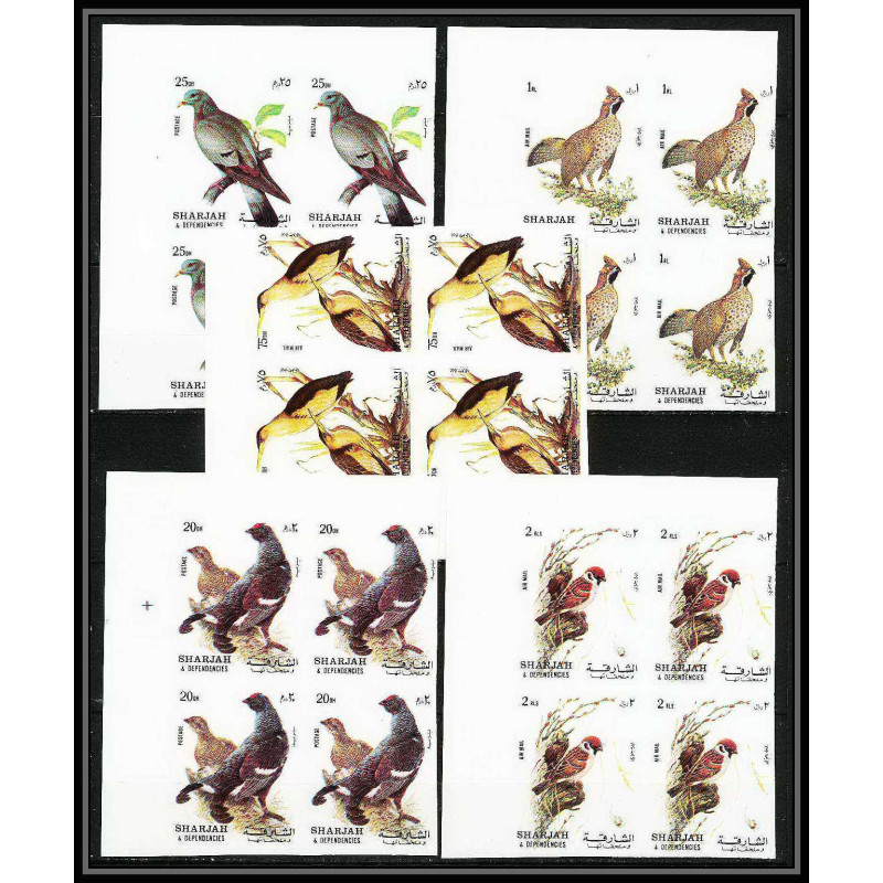 654b Sharjah - MNH ** Mi N° 1036 / 1040 B oiseaux (bird birds oiseau) grouse pigeon non dentelé (Imperf) BLOC 4